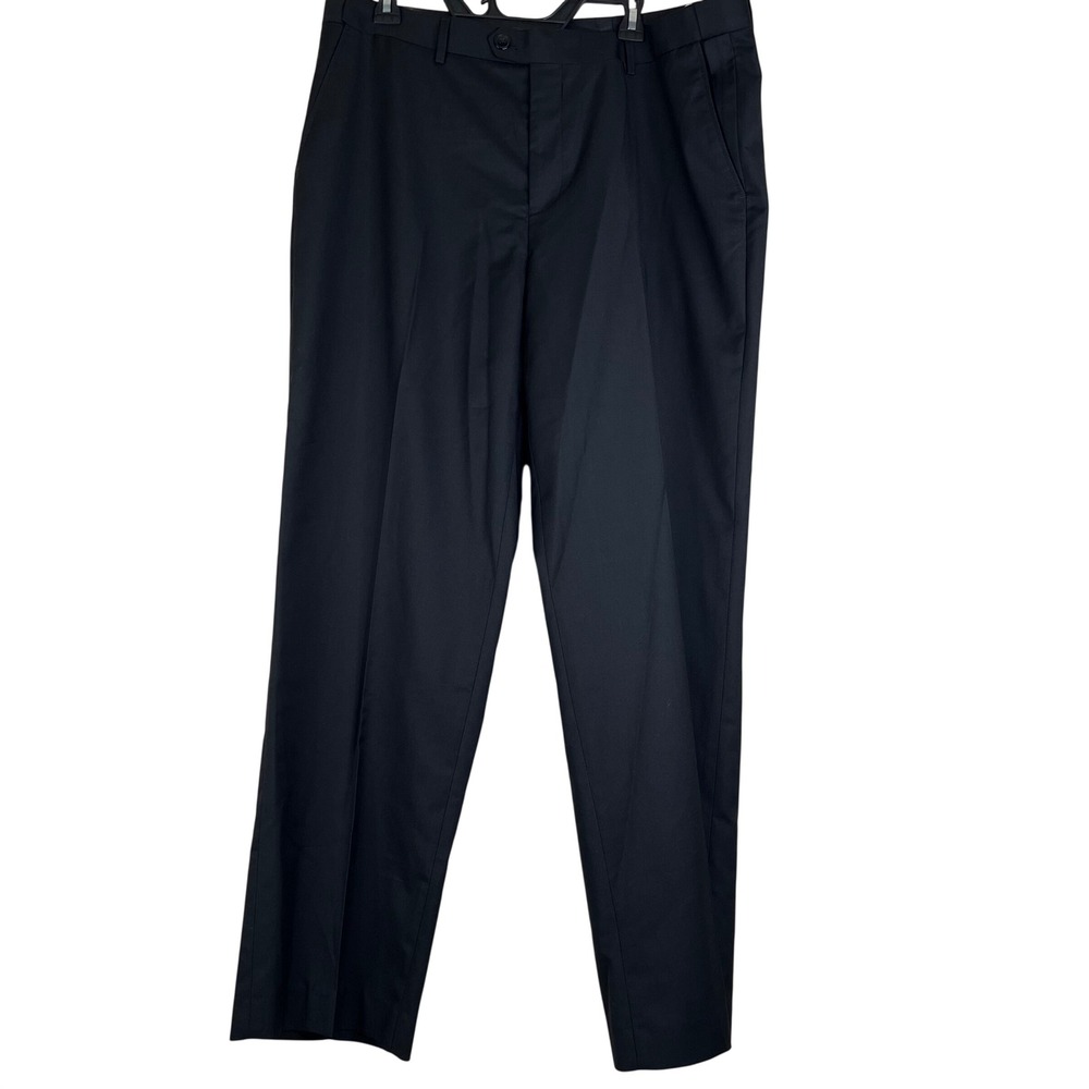 Van Heusen Dress Pants Mens 38x32 Black Poly Viscose Expandable Waist Flat Front